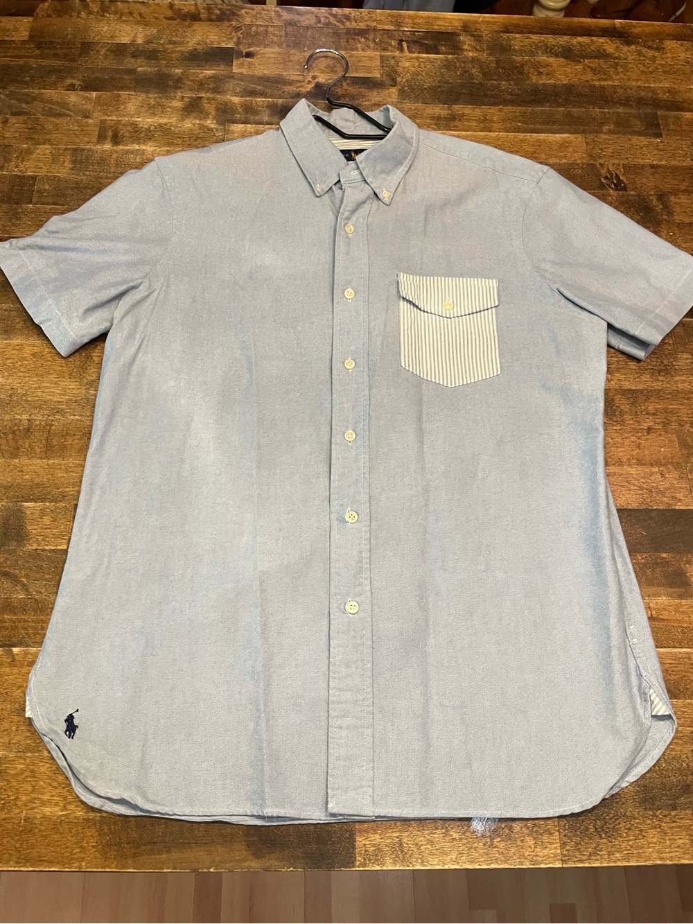 Ralph Lauren Light Blue Short-Sleeve Button-Down Shirt with Striped Pocket